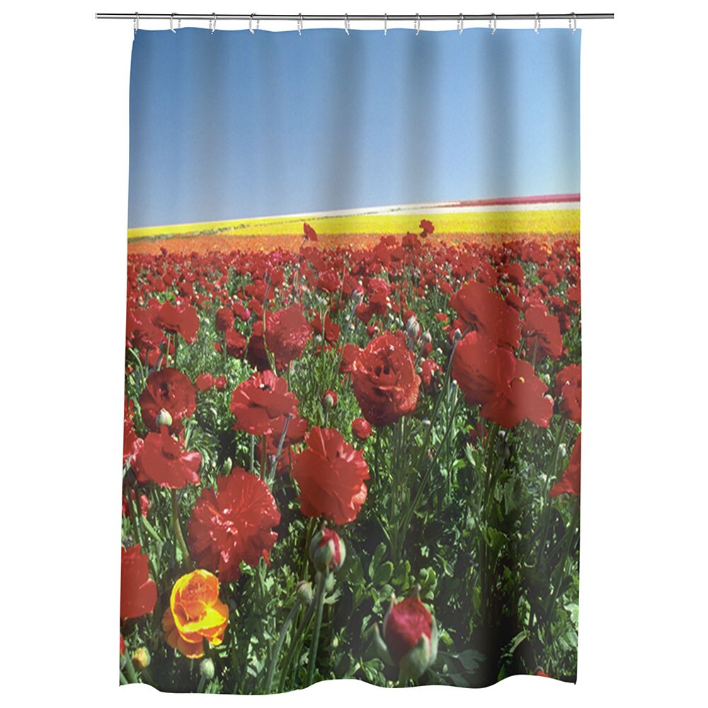 Perdea Dus, Cada, pentru Baie, Heartwork, Camp colorat cu flori de vara, Model Multicolor, Decoratiuni Baie, 150 x 200 cm