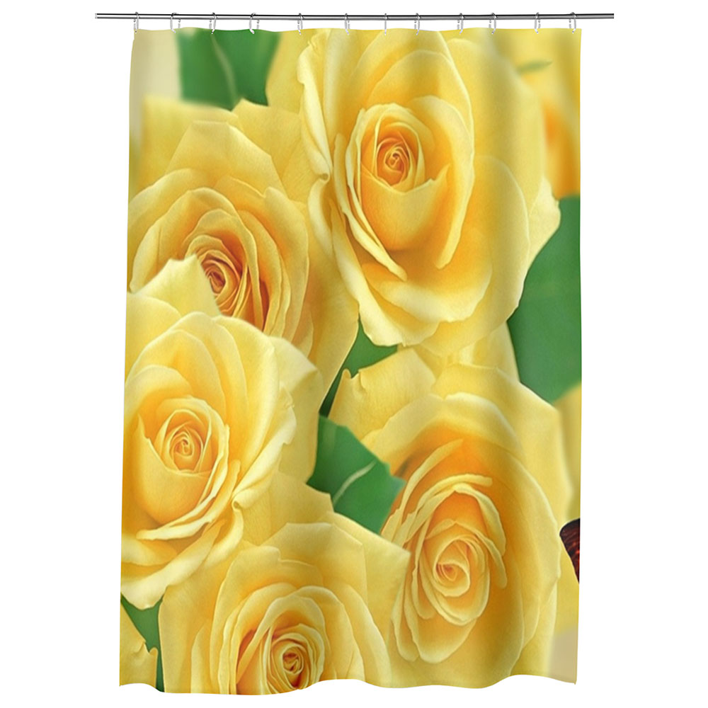Perdea Dus, Cada, pentru Baie, Heartwork, Trandafiri galbeni si fluturi, Model Multicolor, Decoratiuni Baie, 150 x 200 cm