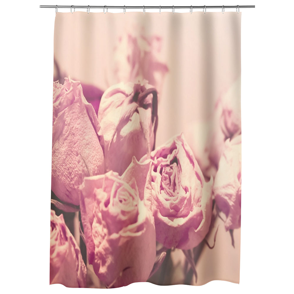 Perdea Dus, Cada, pentru Baie, Heartwork, Buchet de trandafiri roz, Model Multicolor, Decoratiuni Baie, 150 x 200 cm