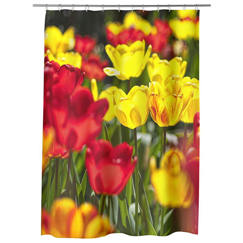 Perdea Dus, Cada, pentru Baie, Heartwork, Flori rosii si galbene, Model Multicolor, Decoratiuni Baie, 150 x 200 cm