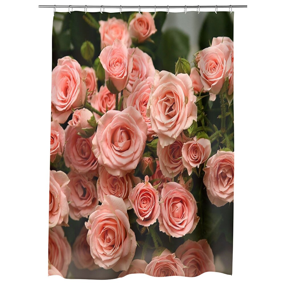 Perdea Dus, Cada, pentru Baie, Heartwork, Muguri de trandafiri roz, Model Multicolor, Decoratiuni Baie, 150 x 200 cm