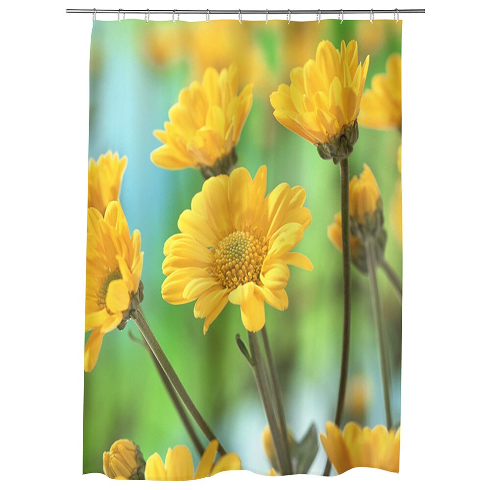Perdea Dus, Cada, pentru Baie, Heartwork, Crizanteme galbene, Model Multicolor, Decoratiuni Baie, 150 x 200 cm