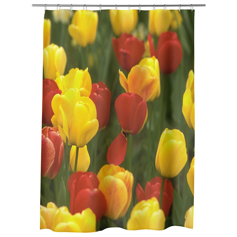 Perdea Dus, Cada, pentru Baie, Heartwork, Lalele Galbene si Rosii, Model Multicolor, Decoratiuni Baie, 150 x 200 cm