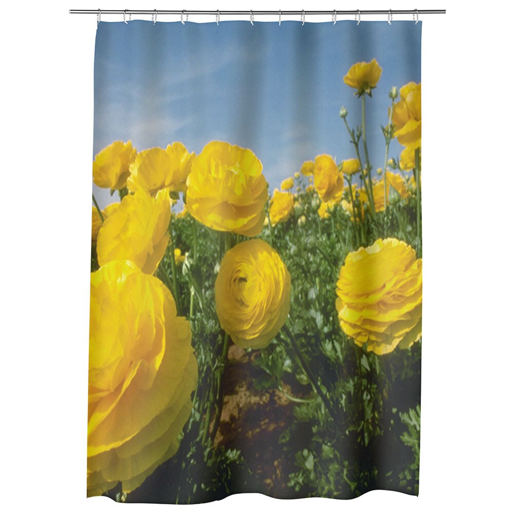 Perdea Dus, Cada, pentru Baie, Heartwork, Flori galbene, Model Multicolor, Decoratiuni Baie, 150 x 200 cm