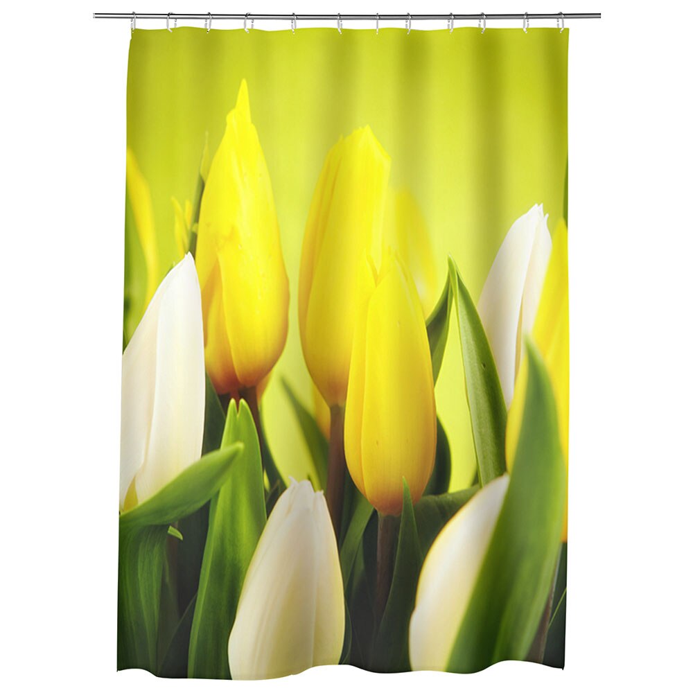Perdea Dus, Cada, pentru Baie, Heartwork, Lalele albe si galbene, Model Multicolor, Decoratiuni Baie, 150 x 200 cm
