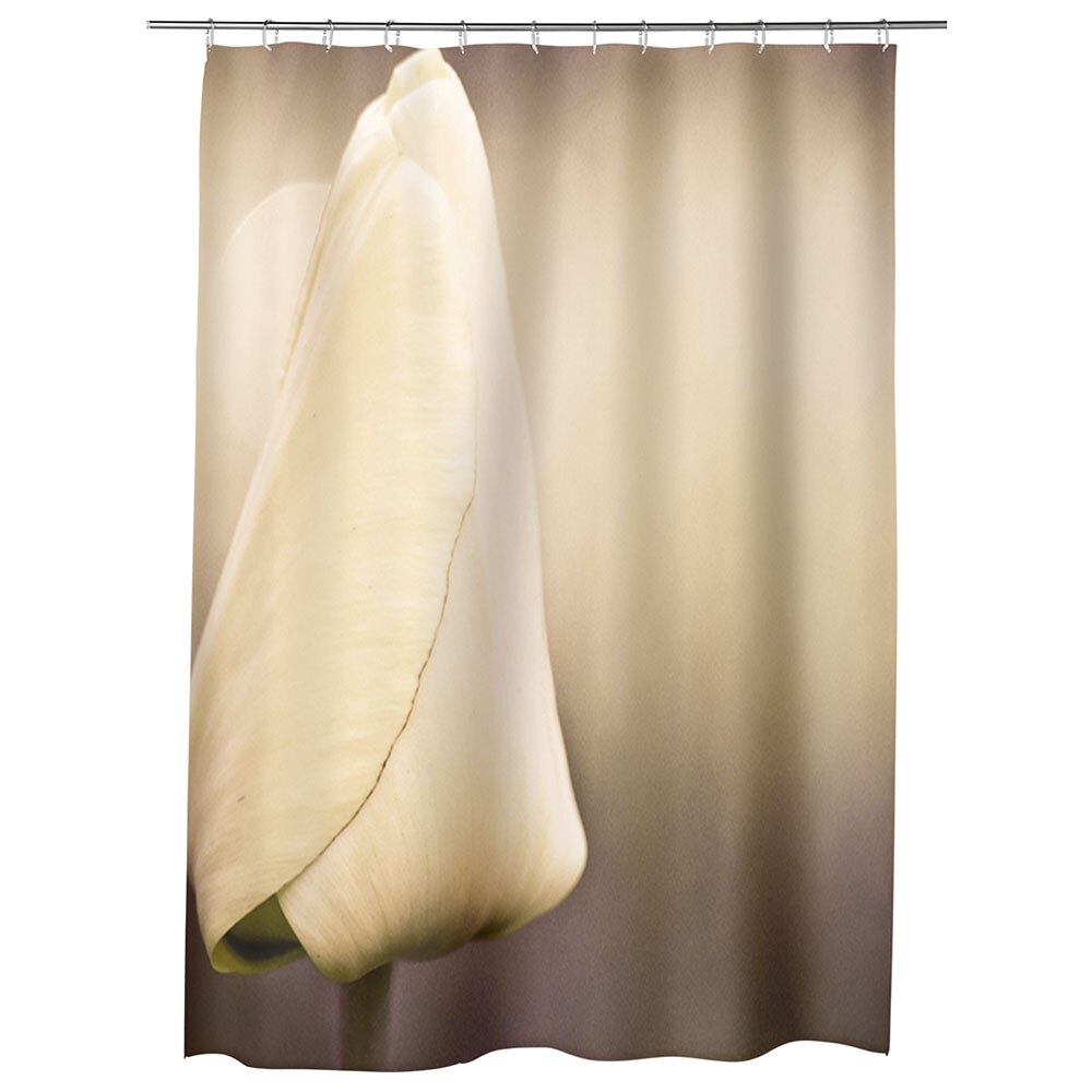 Perdea Dus, Cada, pentru Baie, Heartwork, Mugure de lalea alba, Model Multicolor, Decoratiuni Baie, 150 x 200 cm