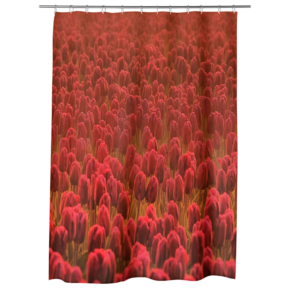 Perdea Dus, Cada, pentru Baie, Heartwork, Lalele rosii Scarlet, Model Multicolor, Decoratiuni Baie, 150 x 200 cm