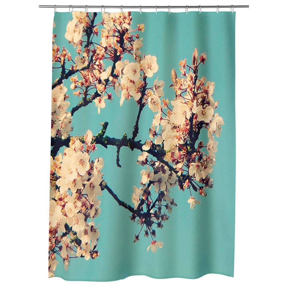 Perdea Dus, Cada, pentru Baie, Heartwork, Creanga cu flori albe, Model Multicolor, Decoratiuni Baie, 150 x 200 cm