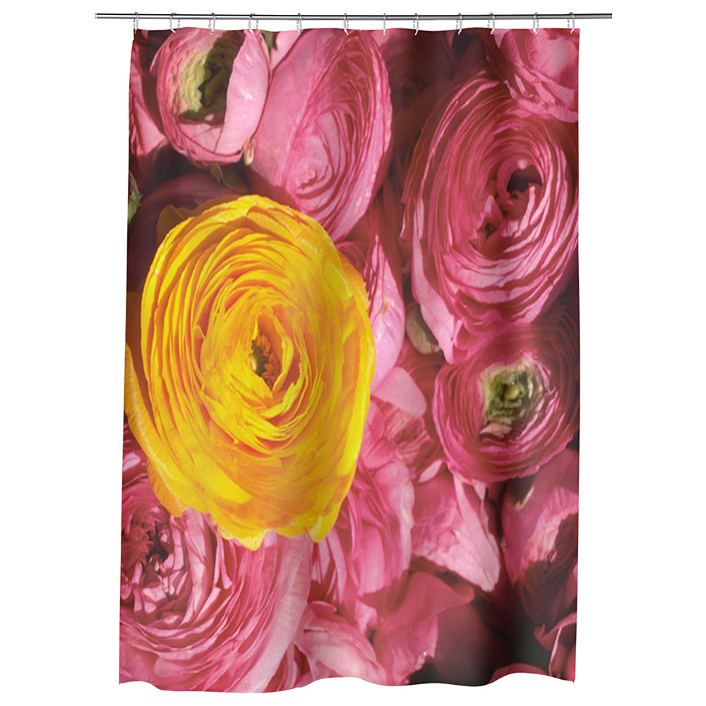 Perdea Dus, Cada, pentru Baie, Heartwork, Floare galbena si flori violet, Model Multicolor, Decoratiuni Baie, 150 x 200 cm