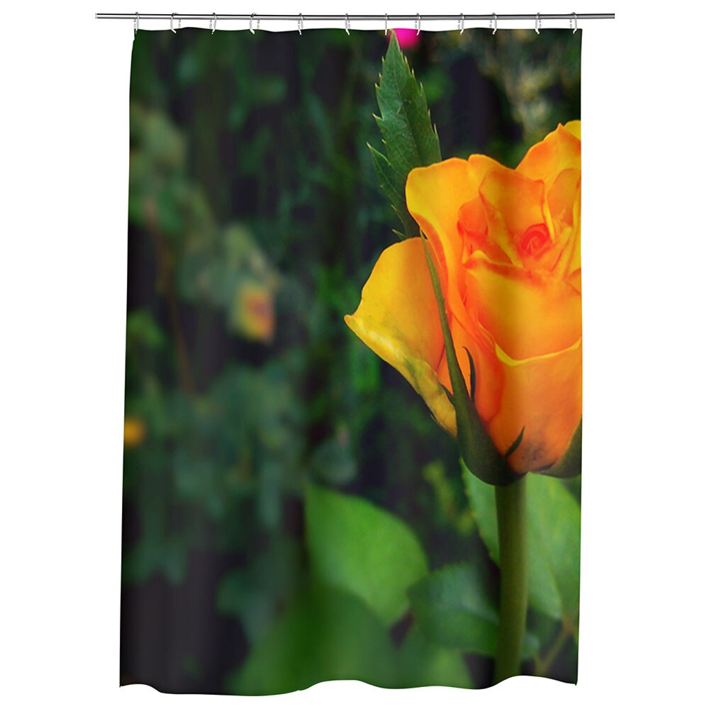 Perdea Dus, Cada, pentru Baie, Heartwork, Mugure de trandafir galben, Model Multicolor, Decoratiuni Baie, 150 x 200 cm