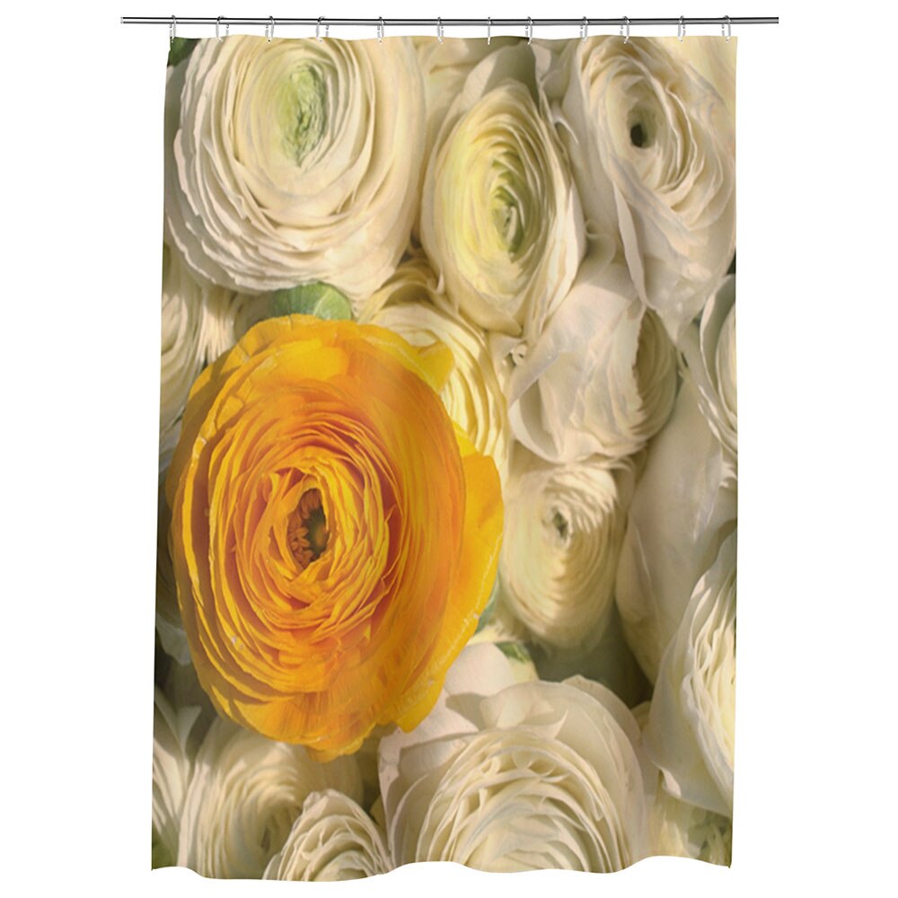 Perdea Dus, Cada, pentru Baie, Heartwork, Floare portocalie printre flori albe, Model Multicolor, Decoratiuni Baie, 150 x 200 cm