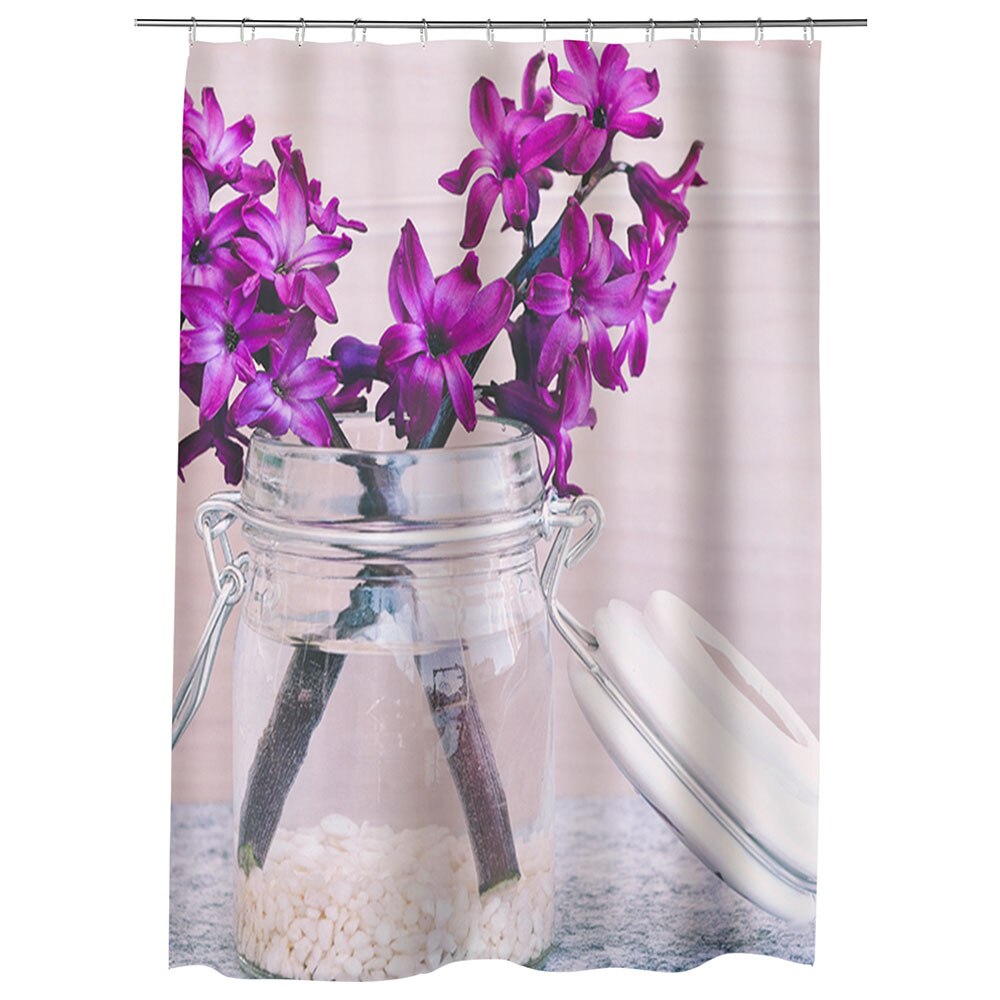 Perdea Dus, Cada, pentru Baie, Heartwork, Zambile Violet, Model Multicolor, Decoratiuni Baie, 150 x 200 cm