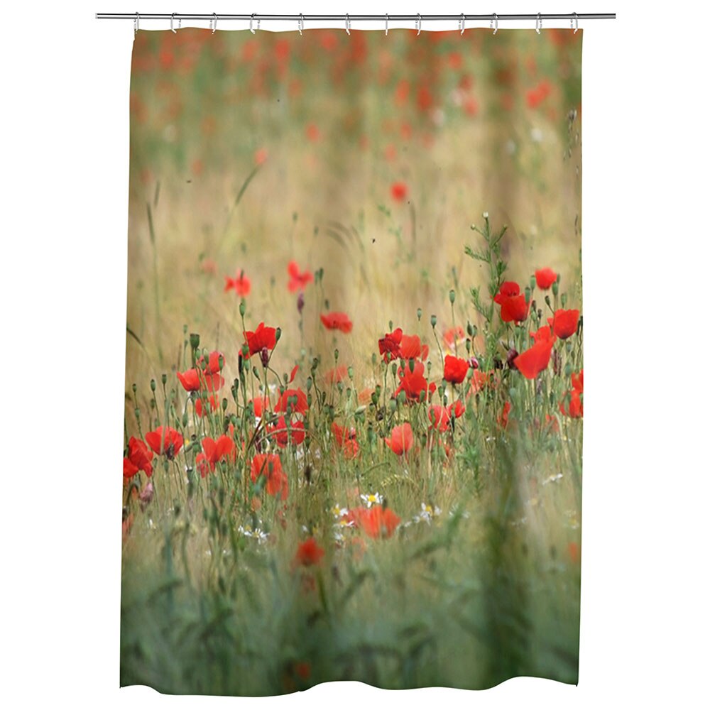Perdea Dus, Cada, pentru Baie, Heartwork, Camp cu maci, Model Multicolor, Decoratiuni Baie, 150 x 200 cm