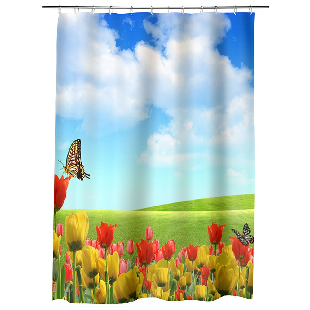 Perdea Dus, Cada, pentru Baie, Heartwork, Fluturi si flori, Model Multicolor, Decoratiuni Baie, 150 x 200 cm
