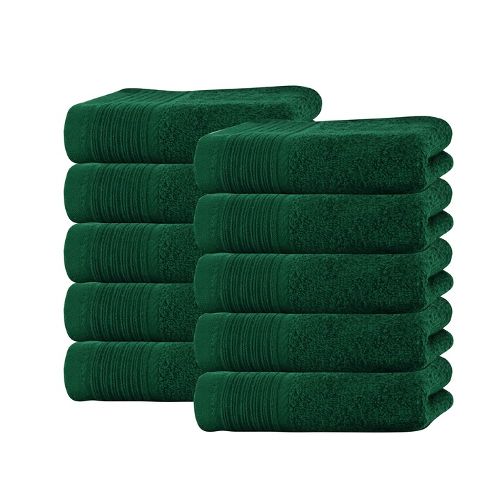 Set 10 prosoape maini Classic Collection, 100% bumbac, 30 x 50 cm, Verde