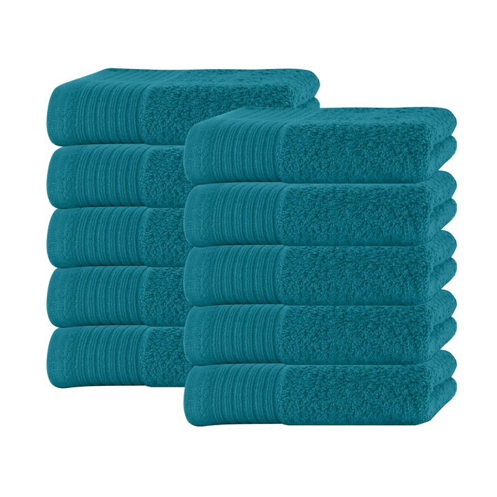 Set 10 prosoape maini Classic Collection, 100% bumbac, 30 x 50 cm, Turcoaz
