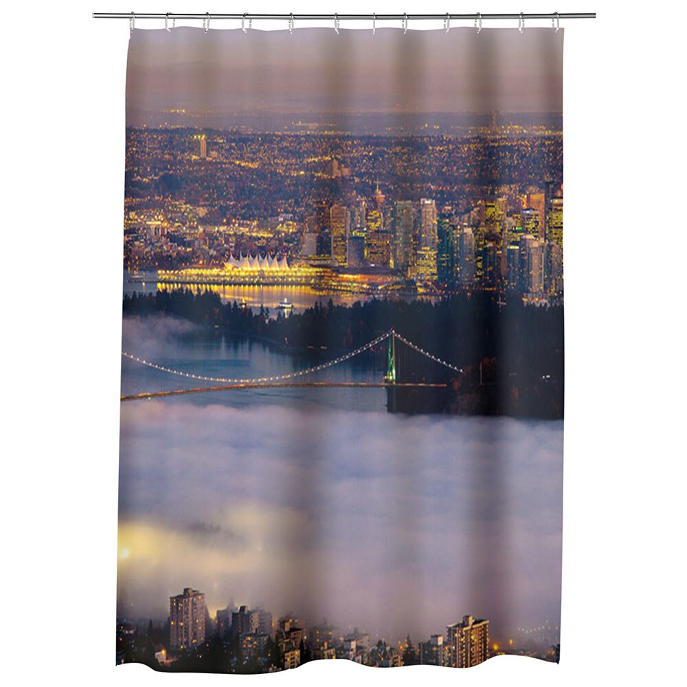 Perdea Dus, Cada, pentru Baie, Heartwork, Ceata in Vancouver, Model Multicolor, Decoratiuni Baie, 150 x 200 cm