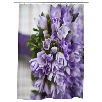 Perdea Dus, Cada, pentru Baie, Heartwork, Buchet de flori violet, Model Multicolor, Decoratiuni Baie, 150 x 200 cm