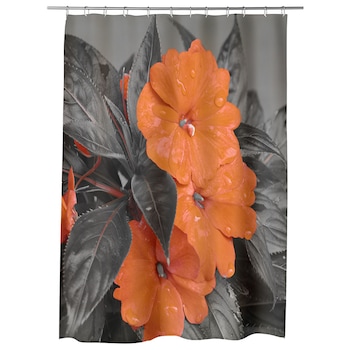 Perdea Dus, Cada, pentru Baie, Heartwork, Flori cu nuante portocalii, Model Multicolor, Decoratiuni Baie, 150 x 200 cm