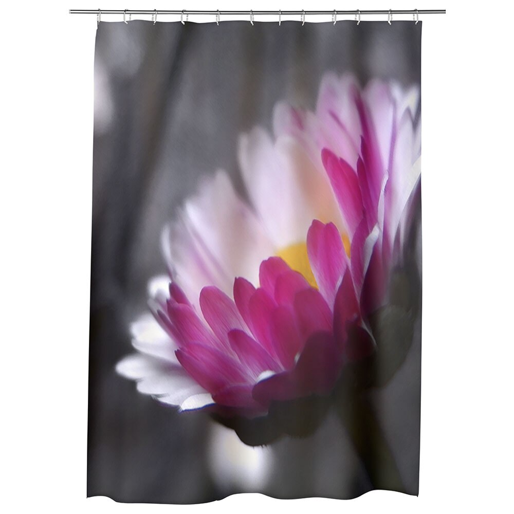 Perdea Dus, Cada, pentru Baie, Heartwork, Floare roz pe fundal negru, Model Multicolor, Decoratiuni Baie, 150 x 200 cm