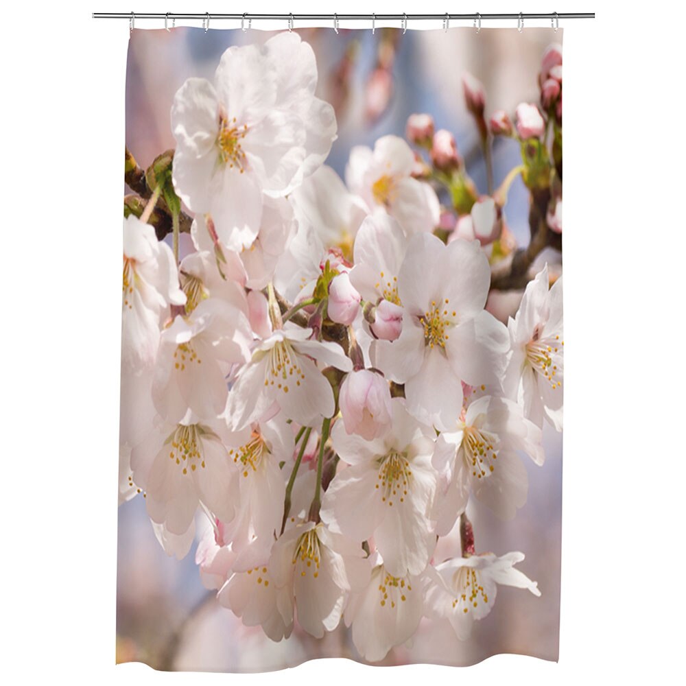 Perdea Dus, Cada, pentru Baie, Heartwork, Flori albe japoneze, Model Multicolor, Decoratiuni Baie, 150 x 200 cm