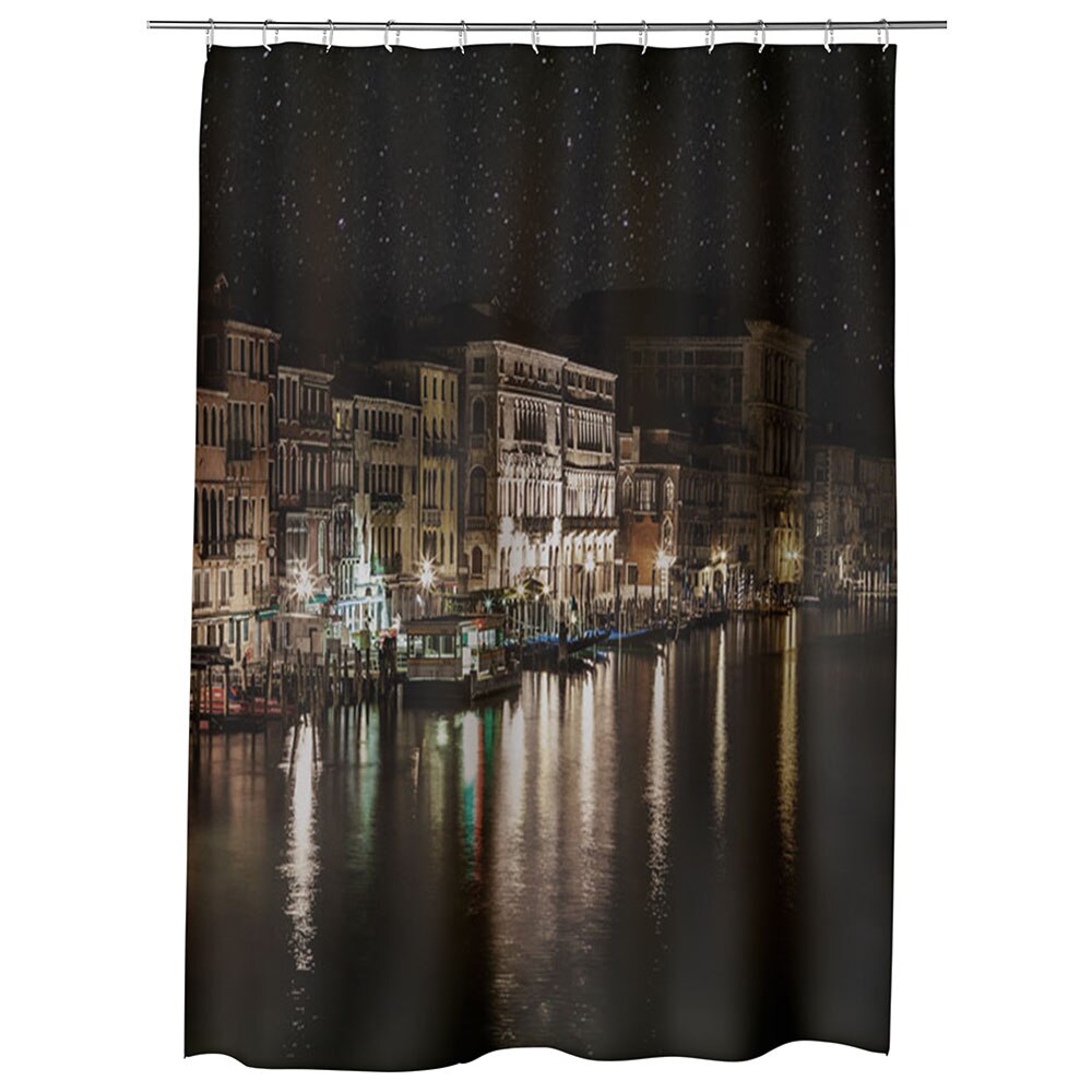 Perdea Dus, Cada, pentru Baie, Heartwork, Canalul Venetian noaptea, Model Multicolor, Decoratiuni Baie, 150 x 200 cm