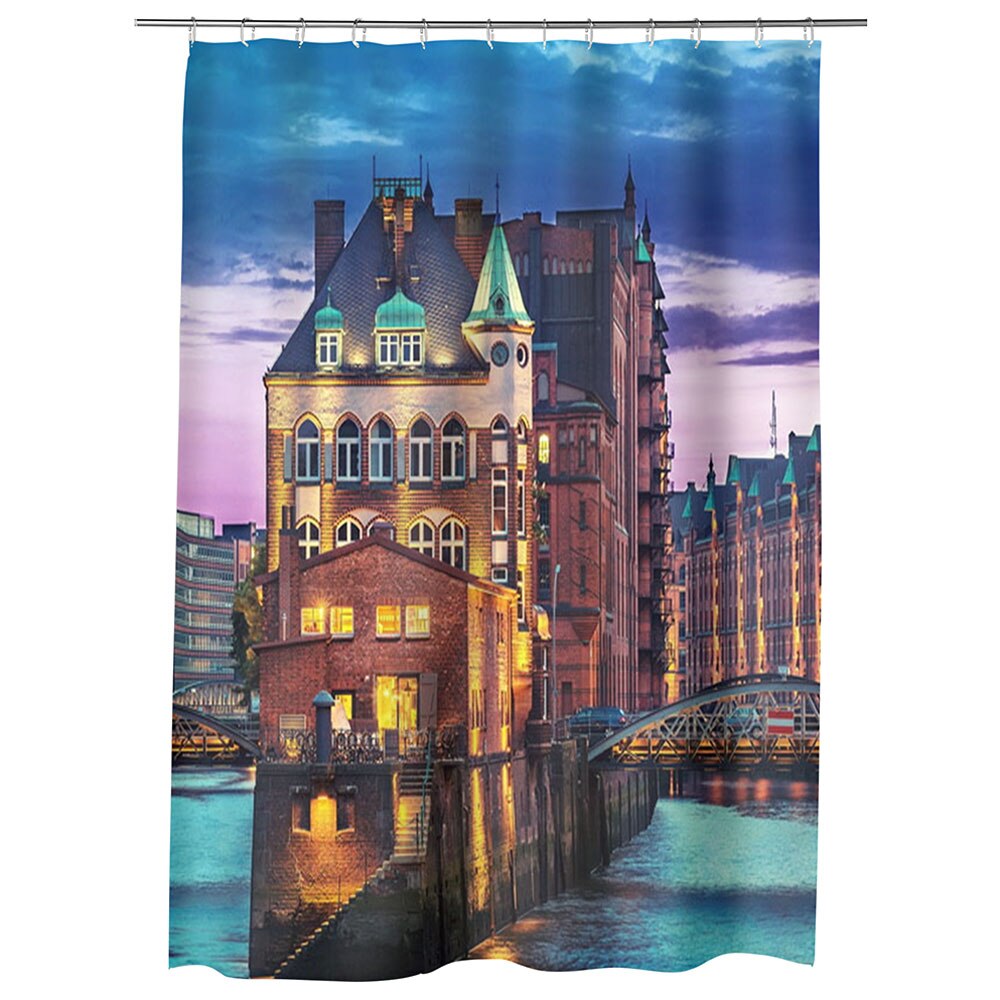 Perdea Dus, Cada, pentru Baie, Heartwork, Calatorie in Europa, Model Multicolor, Decoratiuni Baie, 150 x 200 cm