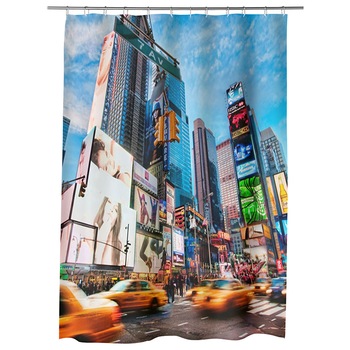 Perdea Dus, Cada, pentru Baie, Heartwork, Times Square New York, Model Multicolor, Decoratiuni Baie, 150 x 200 cm