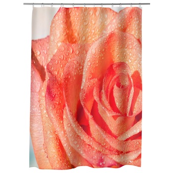 Perdea Dus, Cada, pentru Baie, Heartwork, Trandafir portocaliu, Model Multicolor, Decoratiuni Baie, 150 x 200 cm