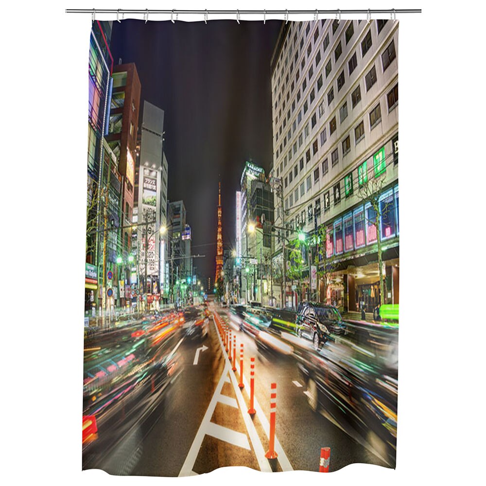 Perdea Dus, Cada, pentru Baie, Heartwork, Strazi in Tokyo, Model Multicolor, Decoratiuni Baie, 150 x 200 cm