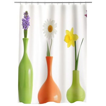 Perdea Dus, Cada, pentru Baie, Heartwork, Flori in vaza, Model Multicolor, Decoratiuni Baie, 150 x 200 cm Perdea Dus, Cada, pentru Baie, Heartwork, Flori in vaza, Model Multicolor, Decoratiuni Baie, 150 x 200 cm