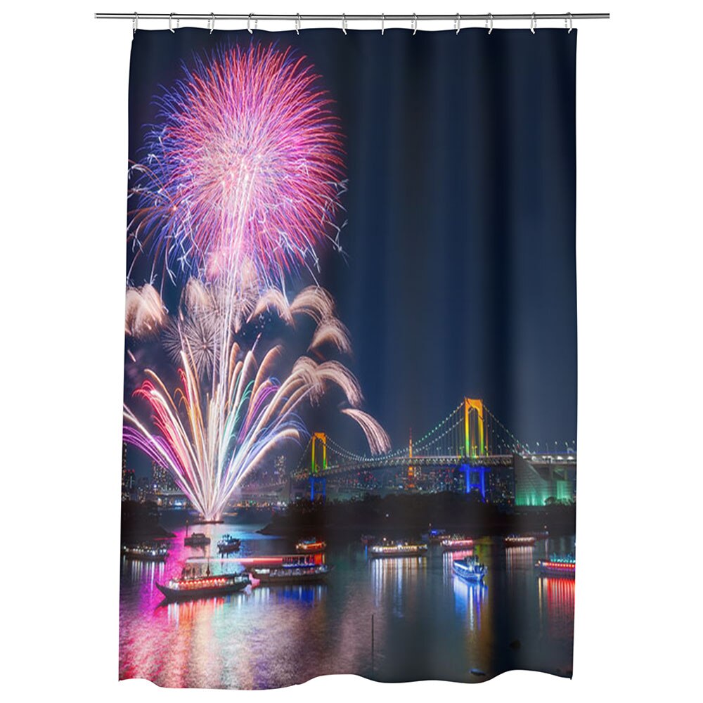 Perdea Dus, Cada, pentru Baie, Heartwork, Artificii in Tokyo, Model Multicolor, Decoratiuni Baie, 150 x 200 cm