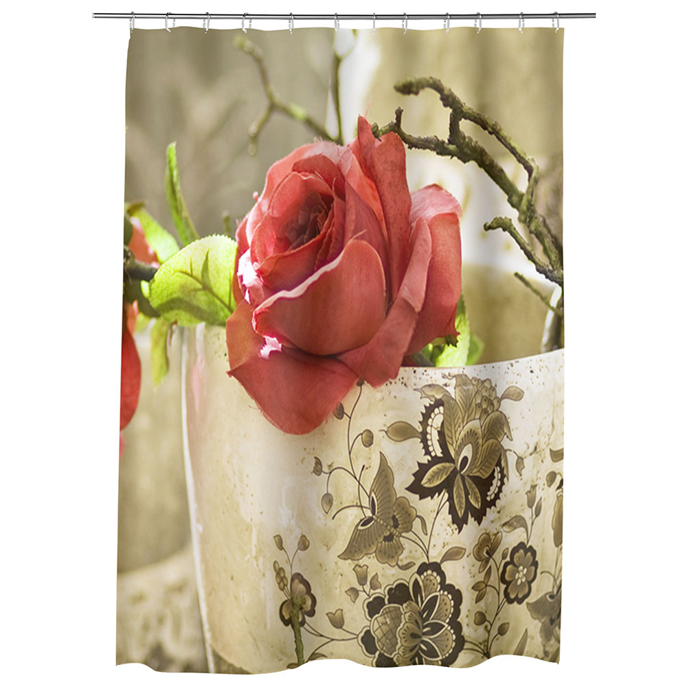 Perdea Dus, Cada, pentru Baie, Heartwork, Trandafiri in cana, Model Multicolor, Decoratiuni Baie, 150 x 200 cm