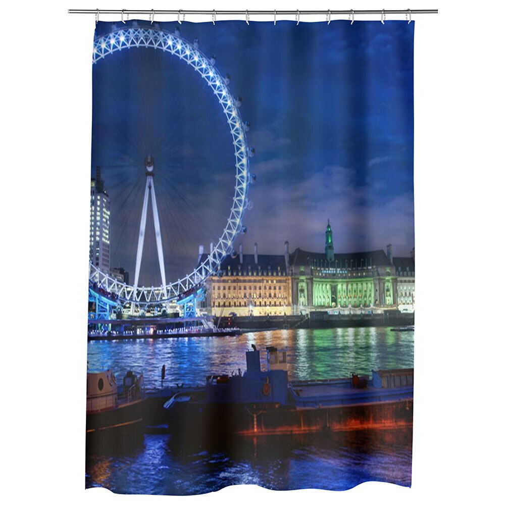 Perdea Dus, Cada, pentru Baie, Heartwork, Roata in Londra in noapte, Model Multicolor, Decoratiuni Baie, 150 x 200 cm