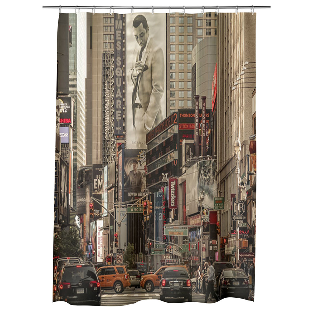 Perdea Dus, Cada, pentru Baie, Heartwork, Agitatie in oras, Model Multicolor, Decoratiuni Baie, 150 x 200 cm