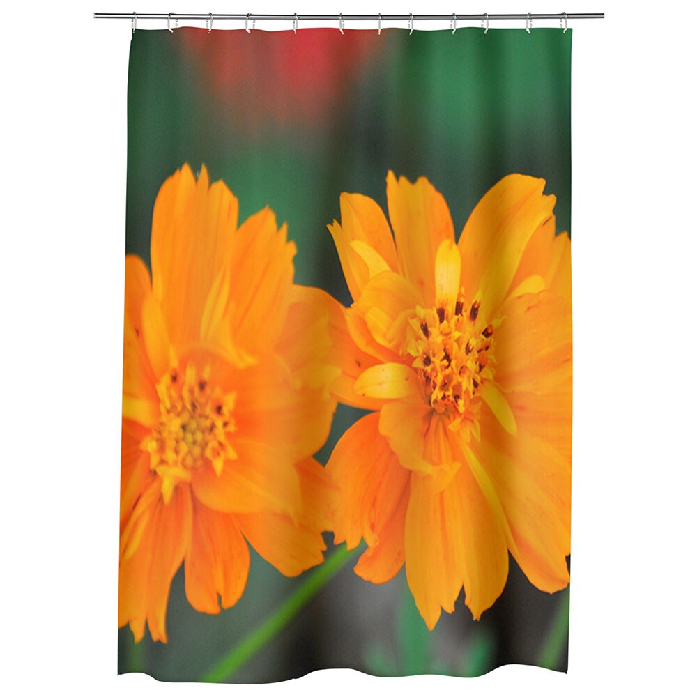 Perdea Dus, Cada, pentru Baie, Heartwork, Flori cu tente portocalii, Model Multicolor, Decoratiuni Baie, 150 x 200 cm