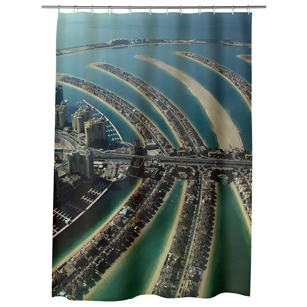 Perdea Dus, Cada, pentru Baie, Heartwork, Insula palmier Dubai, Model Multicolor, Decoratiuni Baie, 150 x 200 cm