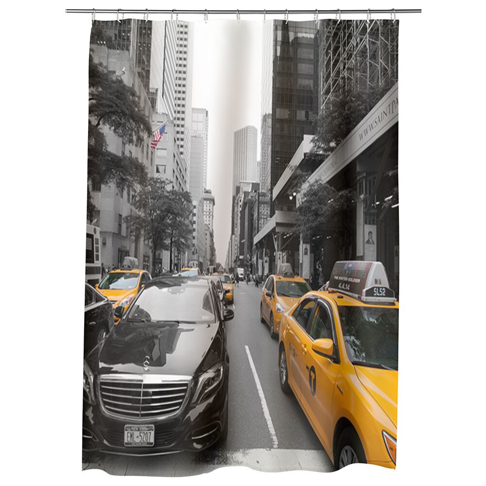 Perdea Dus, Cada, pentru Baie, Heartwork, Cu taxi ul in New York, Model Multicolor, Decoratiuni Baie, 150 x 200 cm