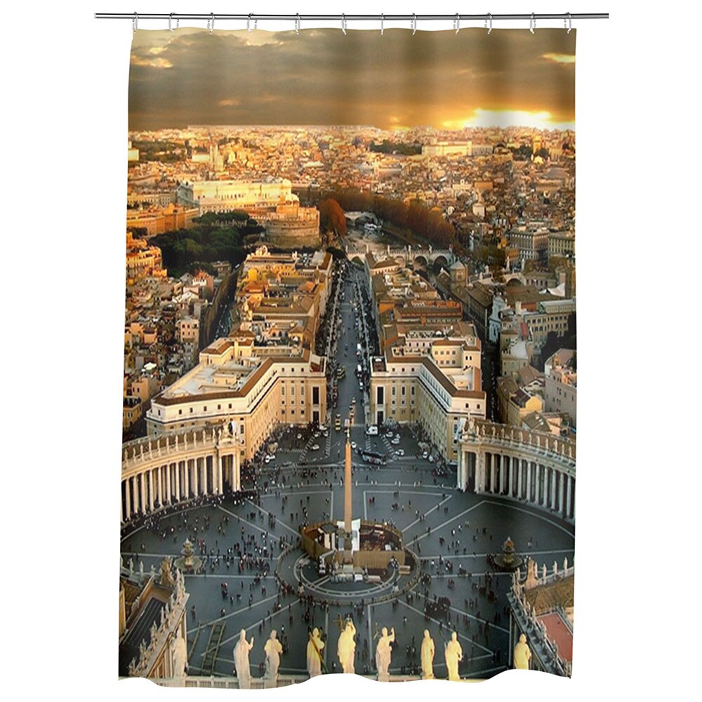 Perdea Dus, Cada, pentru Baie, Heartwork, Piata San Pietro Roma Vatican, Model Multicolor, Decoratiuni Baie, 150 x 200 cm