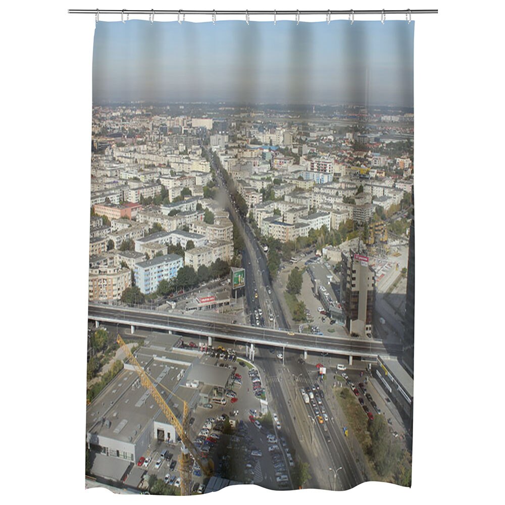Perdea Dus, Cada, pentru Baie, Heartwork, Skytower Bucuresti Panorama, Model Multicolor, Decoratiuni Baie, 150 x 200 cm