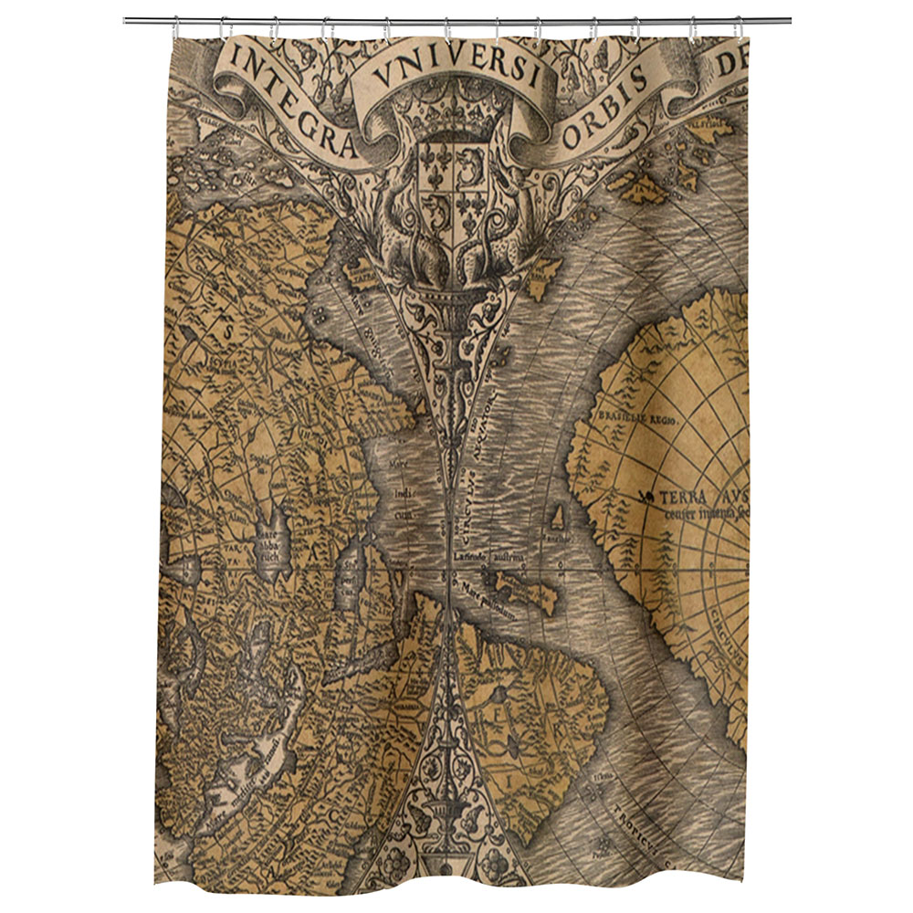 Perdea Dus, Cada, pentru Baie, Heartwork, Harta veche, Model Multicolor, Decoratiuni Baie, 150 x 200 cm