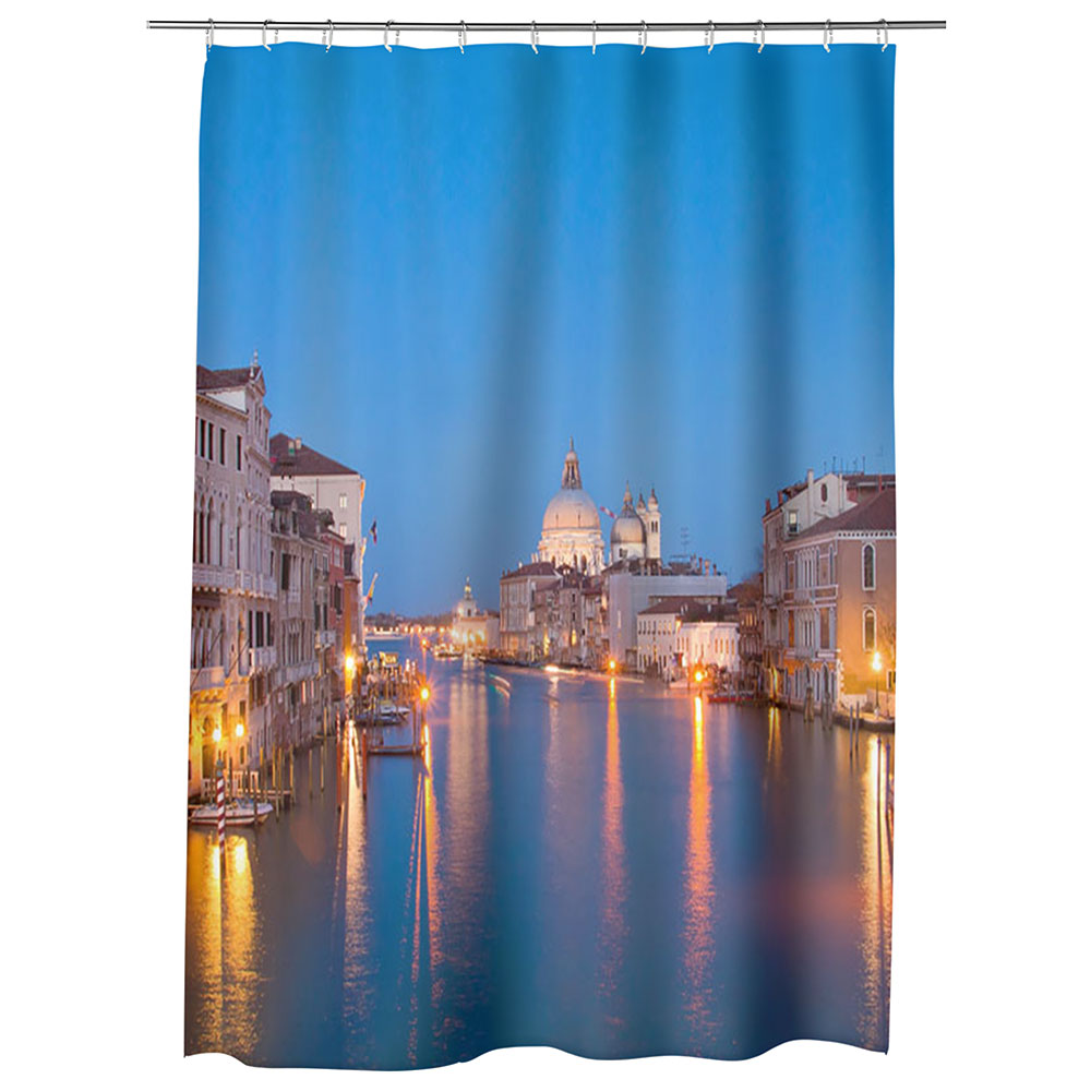 Perdea Dus, Cada, pentru Baie, Heartwork, Lumini pe canal in Venetia, Model Multicolor, Decoratiuni Baie, 150 x 200 cm