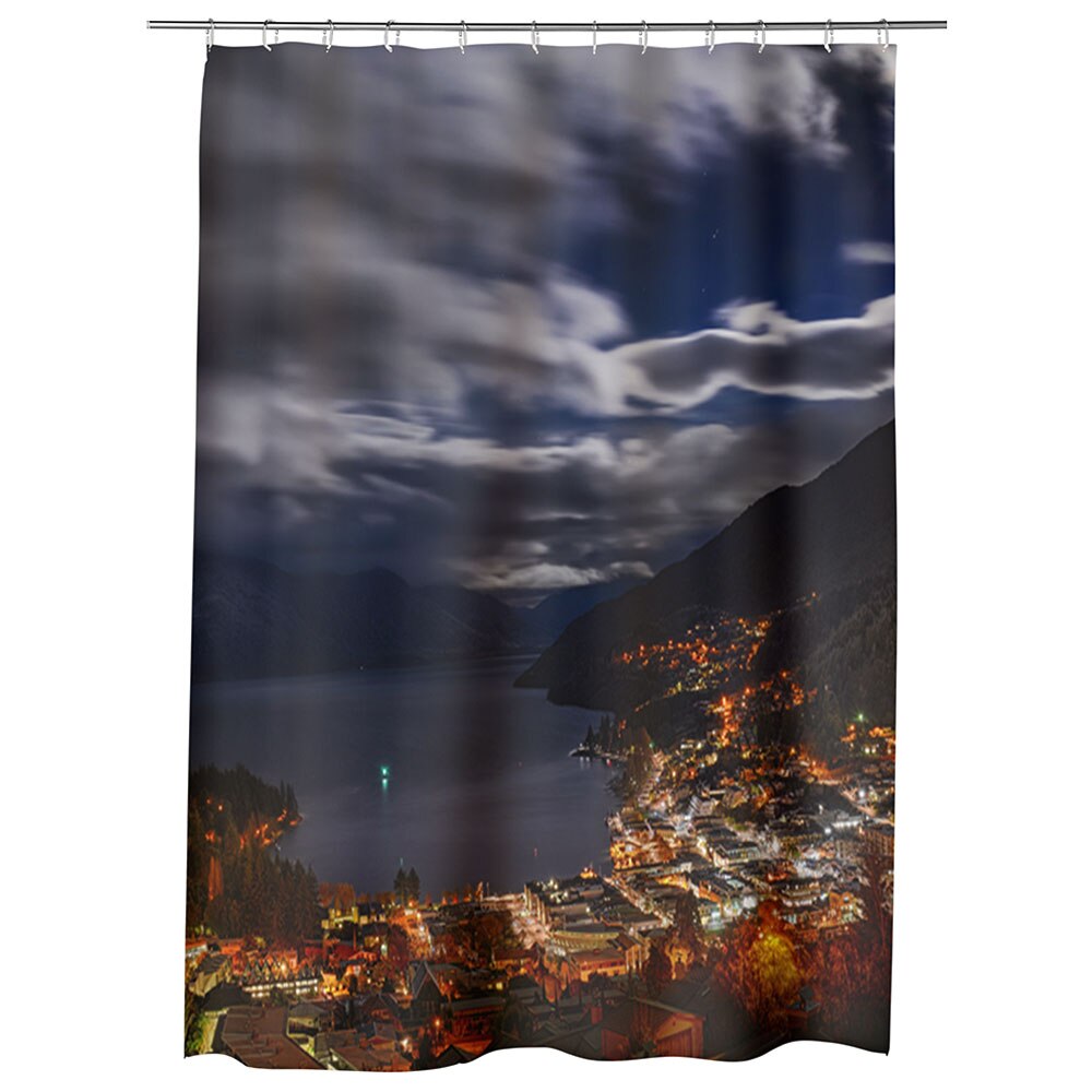 Perdea Dus, Cada, pentru Baie, Heartwork, Panorama de noapte, Model Multicolor, Decoratiuni Baie, 150 x 200 cm