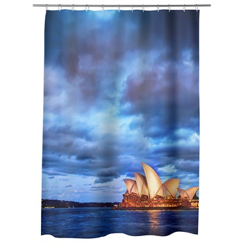 Perdea Dus, Cada, pentru Baie, Heartwork, Opera din Sydney Australia la apus, Model Multicolor, Decoratiuni Baie, 150 x 200 cm
