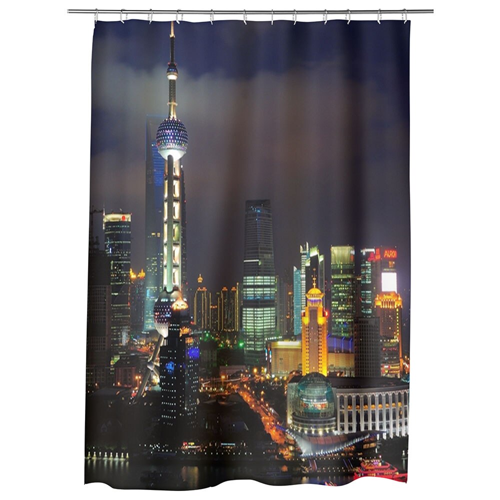 Perdea Dus, Cada, pentru Baie, Heartwork, Shanghai China noaptea, Model Multicolor, Decoratiuni Baie, 150 x 200 cm