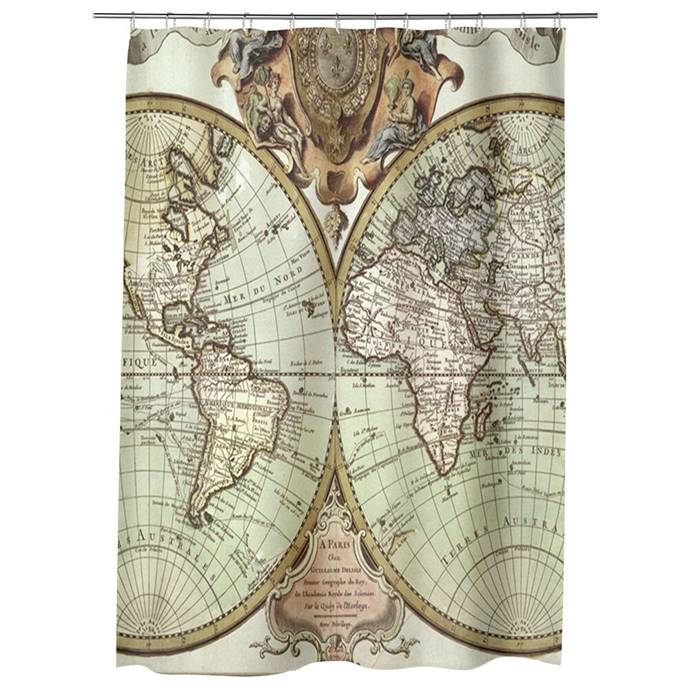 Perdea Dus, Cada, pentru Baie, Heartwork, Harta despasurata Veche, Model Multicolor, Decoratiuni Baie, 150 x 200 cm