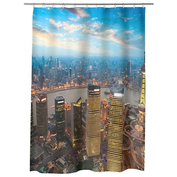 Perdea Dus, Cada, pentru Baie, Heartwork, Apus in Shanghai China, Model Multicolor, Decoratiuni Baie, 150 x 200 cm