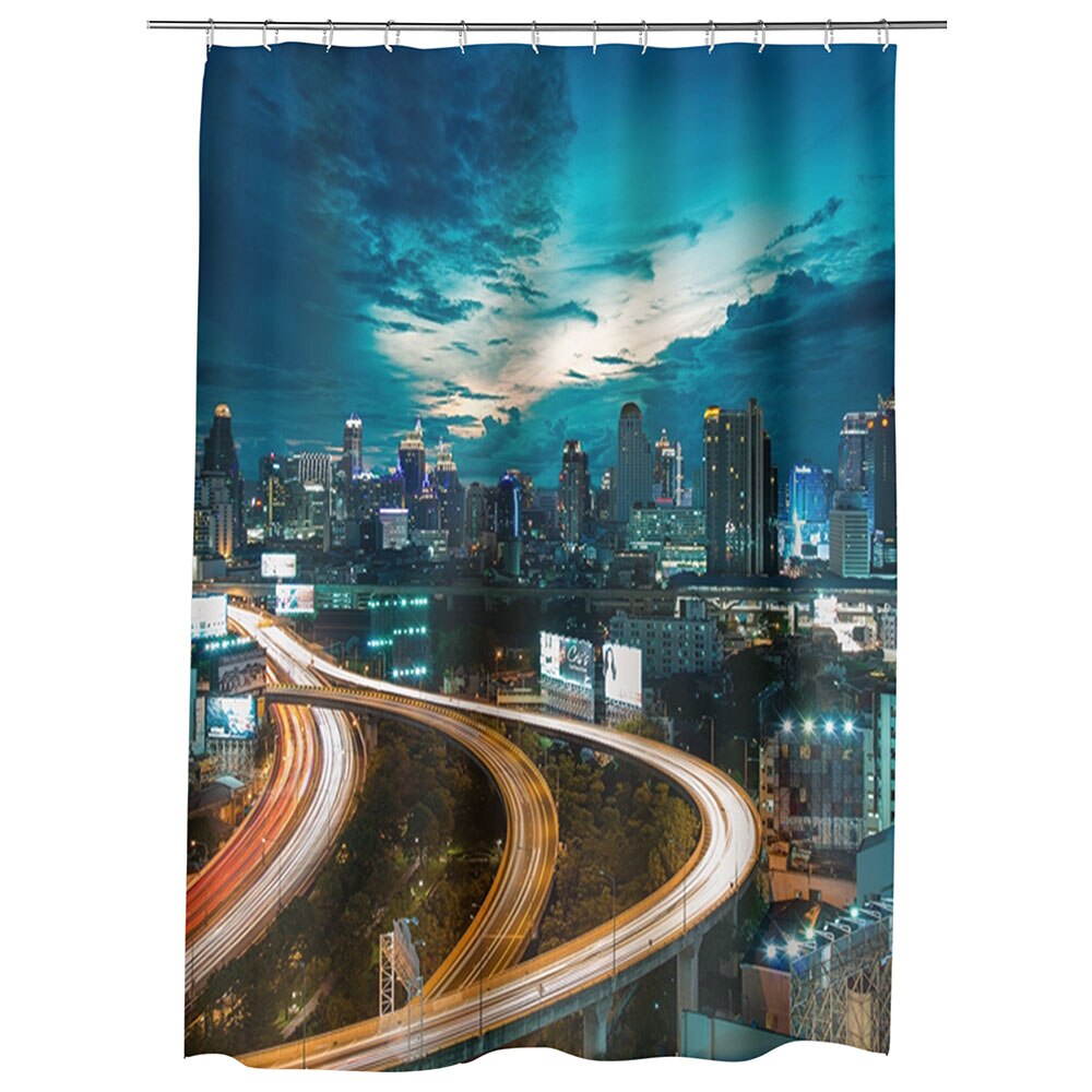Perdea Dus, Cada, pentru Baie, Heartwork, Noaptea la oras, Model Multicolor, Decoratiuni Baie, 150 x 200 cm
