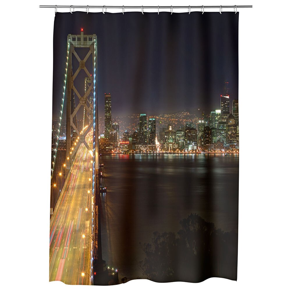 Perdea Dus, Cada, pentru Baie, Heartwork, Podul din San Francisco noaptea, Model Multicolor, Decoratiuni Baie, 150 x 200 cm