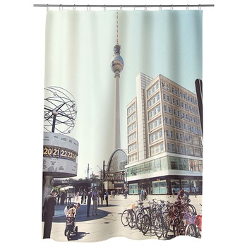 Perdea Dus, Cada, pentru Baie, Heartwork, Turnul televiziunii in Berlin, Model Multicolor, Decoratiuni Baie, 150 x 200 cm